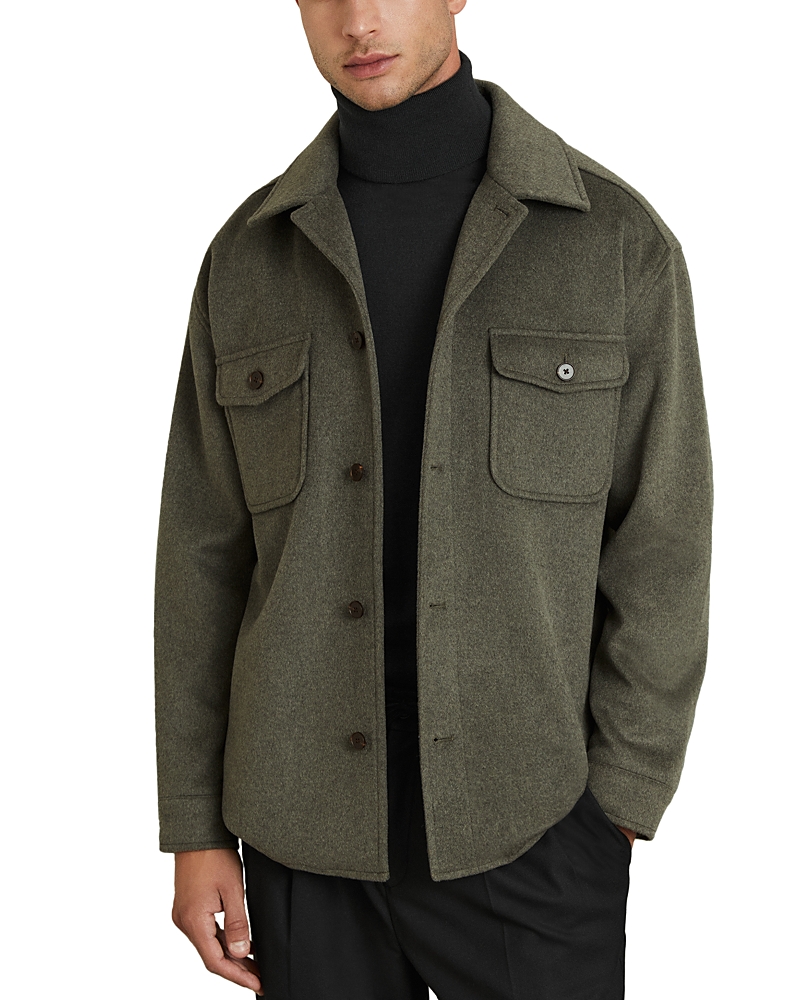 Reiss Liam Brushed Wool Shirt In Green Smoke