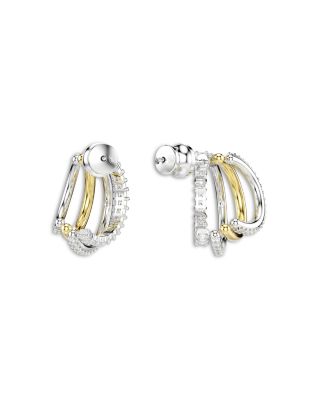 Hyperbola Crystal Split Hoop Earrings in Gold Tone & Rhodium Plated
