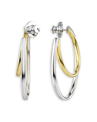 Hyperbola Crystal Double Row Hoop Earrings in Gold Tone & Rhodium Plated