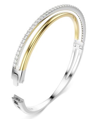 Hyperbola Crystal Double Row Bangle Bracelet in Gold Tone & Rhodium Plated
