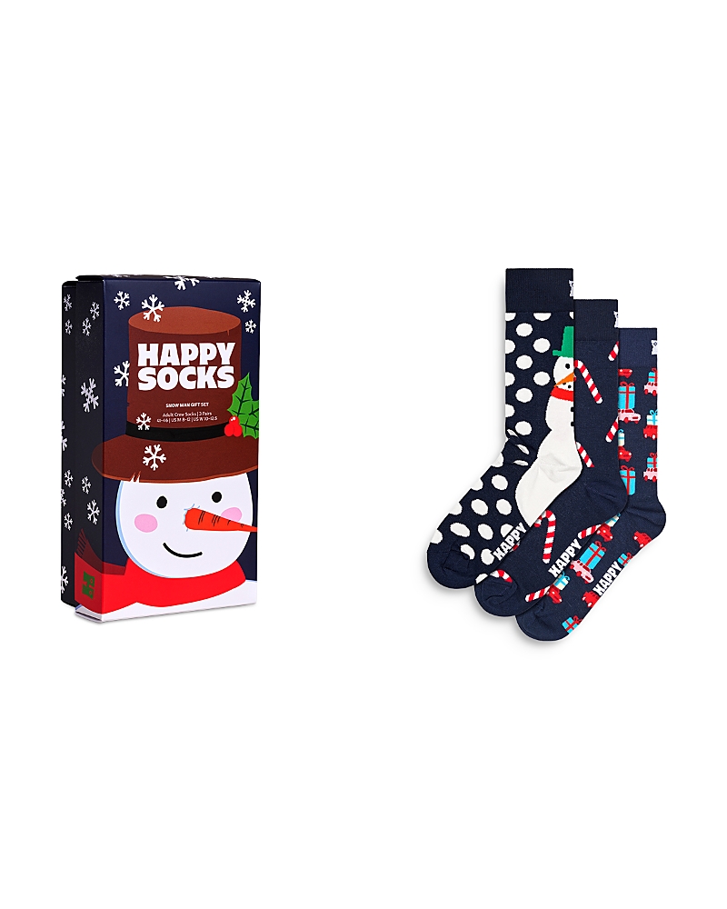 Happy Socks Assorted 3-pack Holiday Crew Socks Gift Set In Navy