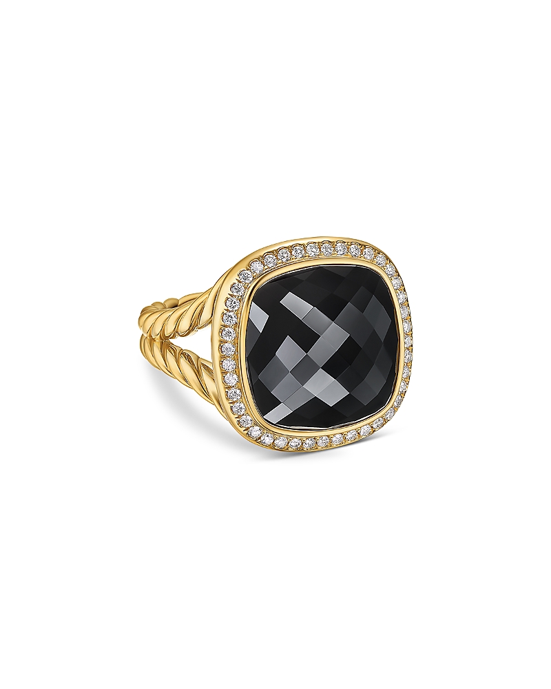 David Yurman Albion Ring in 18K Yellow Gold with Black Onyx and Diamonds, 15mm