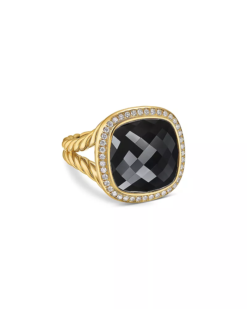 David Yurman Albion Ring in 18K Yellow Gold with Black Onyx and Diamonds, 15mm