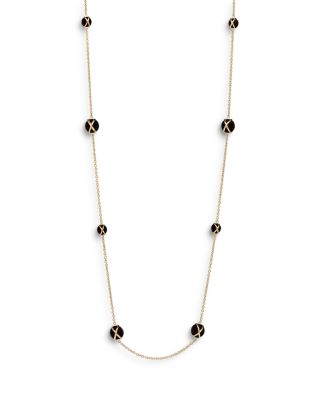 L. Klein 18K Yellow Gold Prisma Black Agate Station Long Chain Necklace, 37