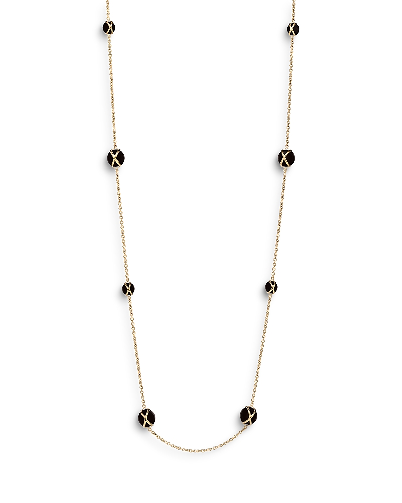L. Klein 18K Yellow Gold Prisma Black Agate Station Long Chain Necklace, 37