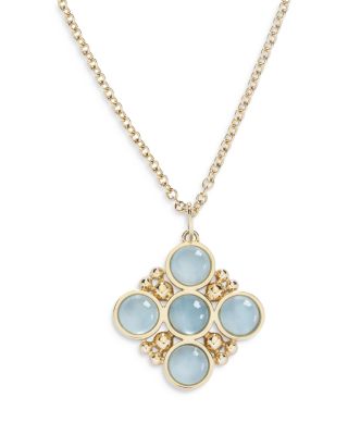18K Yellow Gold Bubbles Aquamarine Bezel Pendant Necklace, 16-18&amp;quot;