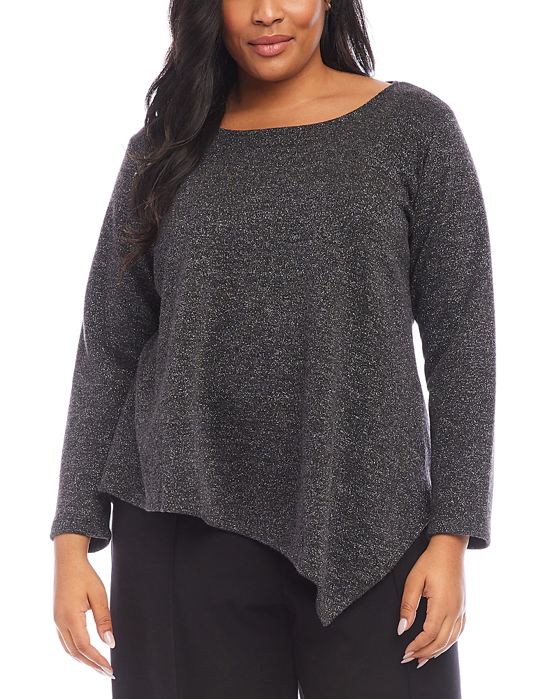 Karen Kane Metallic Sparkle Asymmetric Hem Top In Black