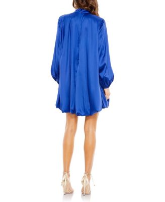 Tie Neck Blouson Mini Dress