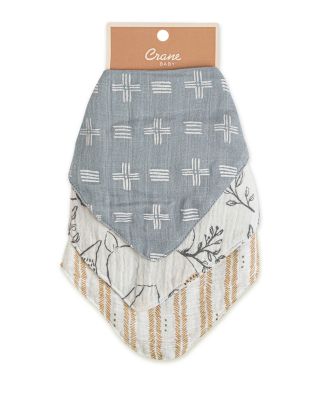 Ezra Woodland Muslin Bib Set, 3 Pack - Ages 0-36 Months
