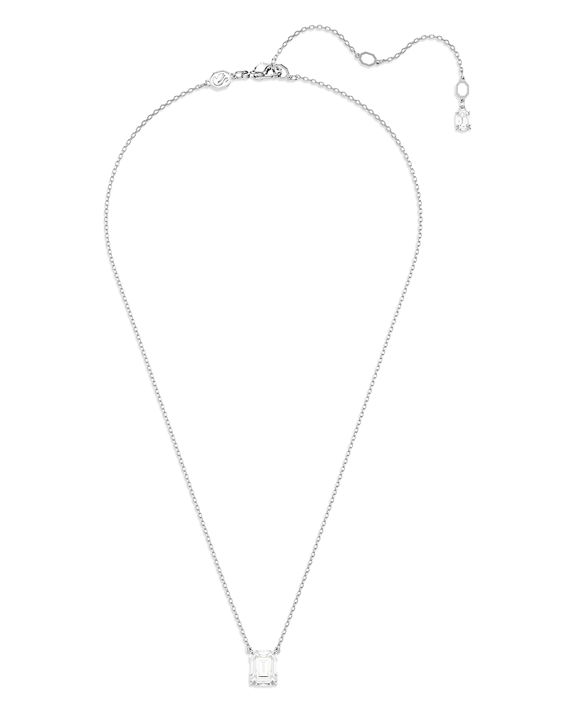 Shop Swarovski Stilla Octagon Crystal Pendant Necklace In Rhodium Plated, 15.75-17.75 In Silver