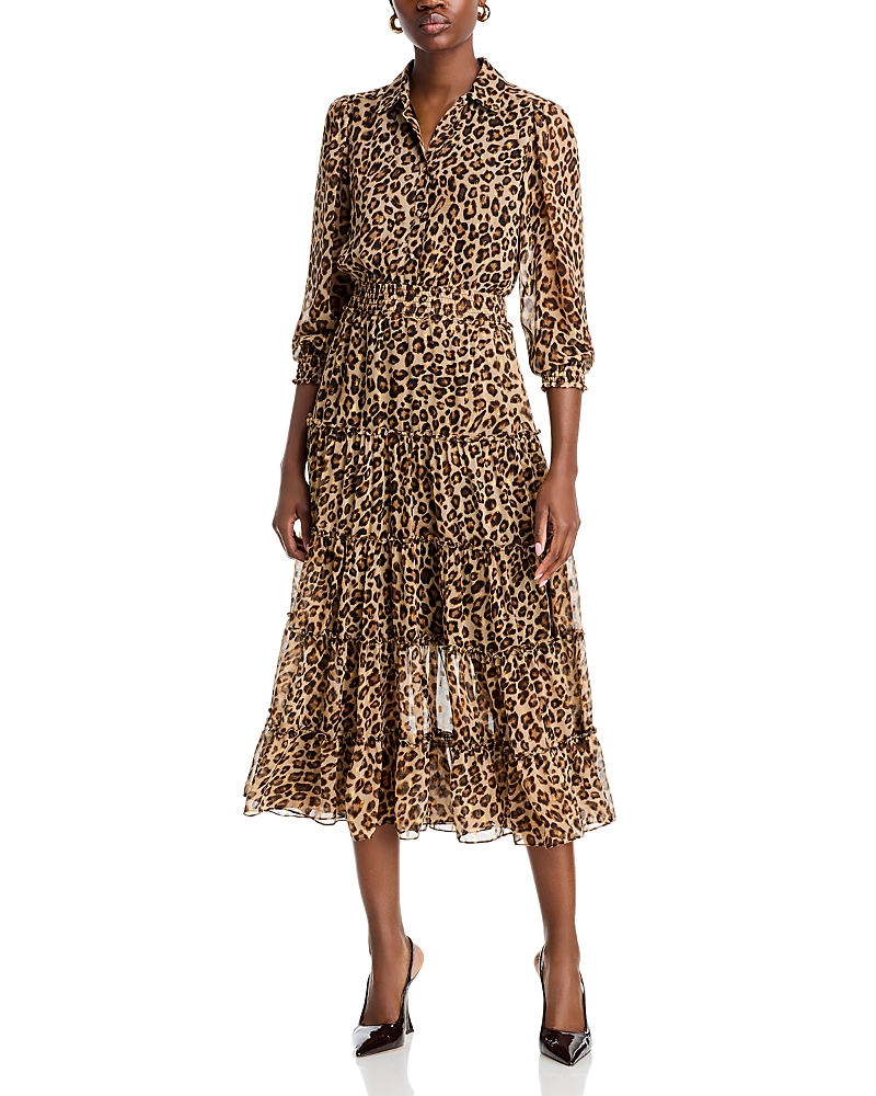 T Tahari Tiered Midi Dress In Sueded Ski