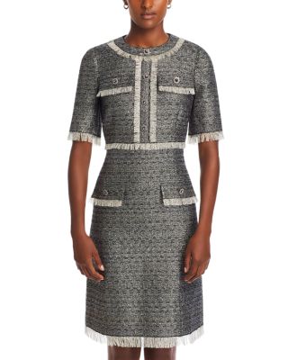 Metallic Tweed Fringe Trim Dress