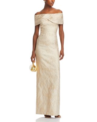 Metallic Off-the-Shoulder Jacquard Gown