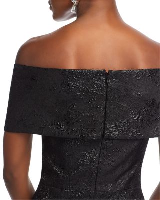 Metallic Off-the-Shoulder Jacquard Gown