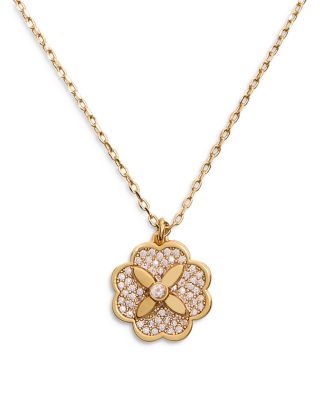 kate spade new york Cubic Zirconia Flower Mini Pendant Necklace in Gold Tone, 16-19