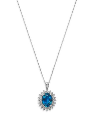 Bloomingdale's Fine Collection - London Blue Topaz & Diamond Halo Pendant Necklace in 14K White Gold, 16"