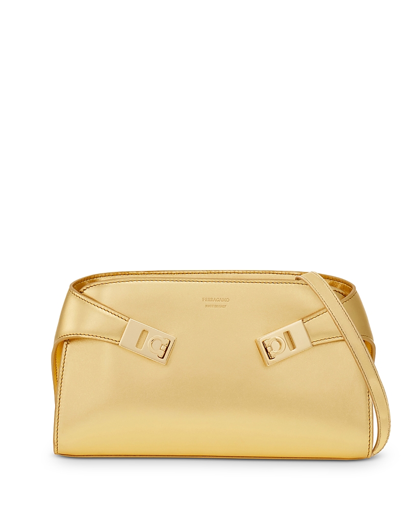 Shop Ferragamo Hug Mini Leather Crossbody In Gold