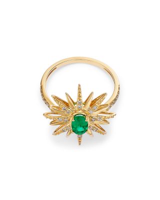 Emerald & Diamond Starburst Ring in 14K Yellow Gold