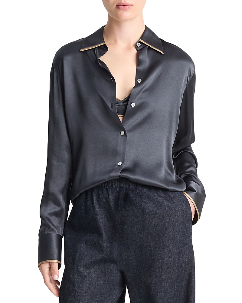 Vince Silk Satin Blouse In Graphite