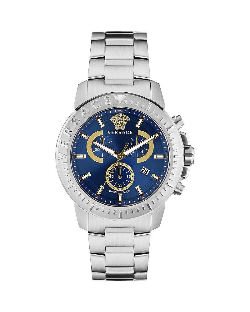 Versace New Chrono Bracelet Watch Man Wrist Watch Silver Size Onesize Stainless Steel In Blue/silver