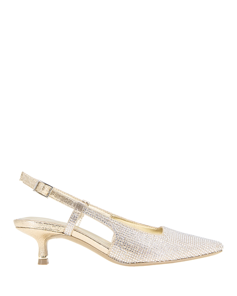 Kenneth Cole Martha Crystals Slingback Kitten Heel Pump In Gold Fabric