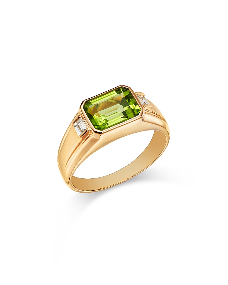 Bloomingdale's Fine Collection Men's Peridot & Diamond Ring in 14K Yellow Gold
