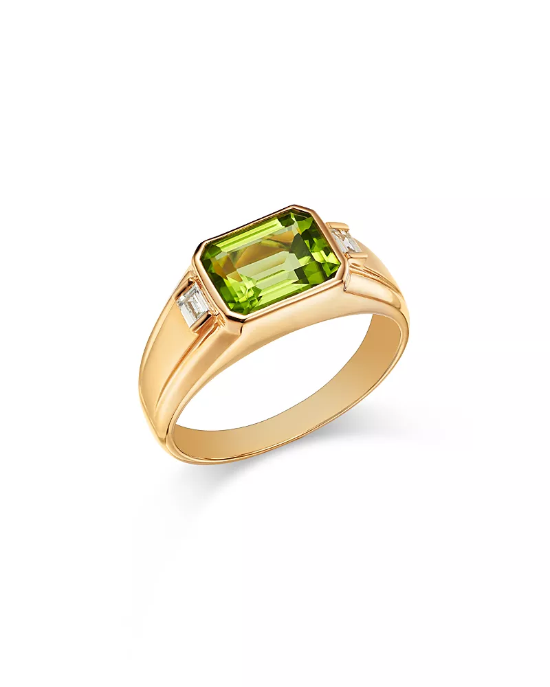 Bloomingdale's Fine Collection Men's Peridot & Diamond Ring in 14K Yellow Gold