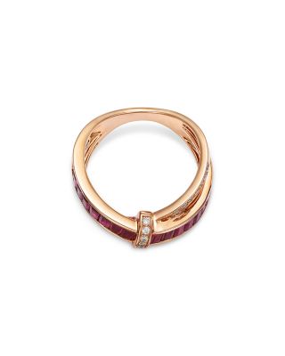 Ruby & Diamond Crossover Statement Ring in 14K Rose Gold
