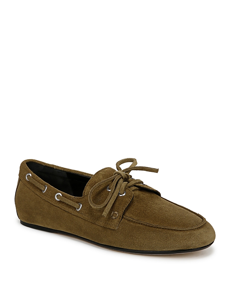 Vince Marin Suede Boat Loafers In Olive Wood Green Suede