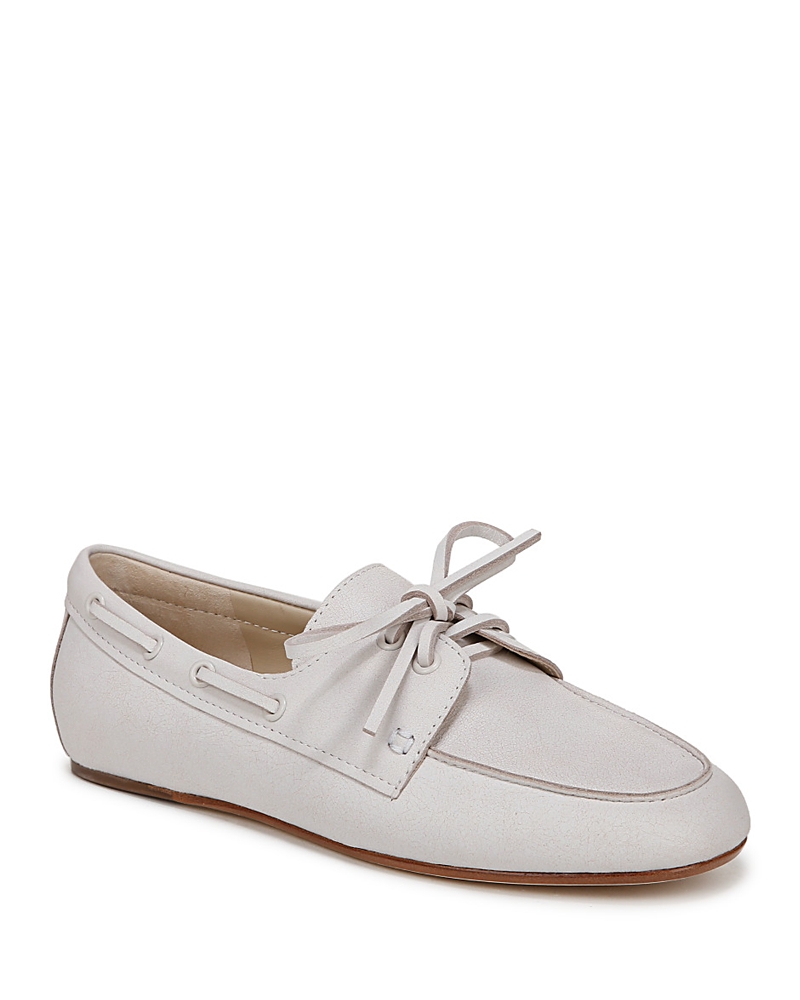 Vince Marin Leather Boat Loafers In Sabbia White Leather