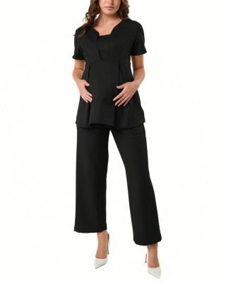 Women&#39;s Maternity &amp; Nursing Short Sleeve Empire Waist Top in Italian Stretch Suiting Fabric (Regular &amp; Petite)