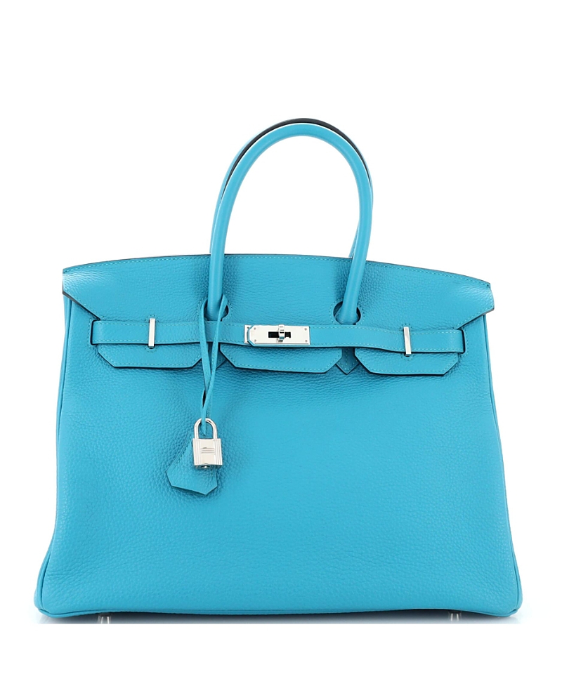 Pre-Owned Hermes Birkin 35 Handbag Blue Togo with Palladium Hardware