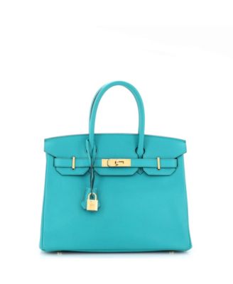 Pre-Owned Hermes Birkin 30 Handbag Blue Epsom with Gold Hardware