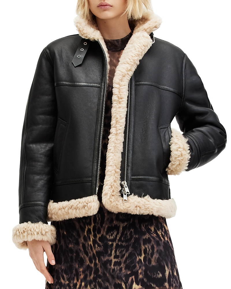 Allsaints Lorel Shearling Flying Jacket In Black
