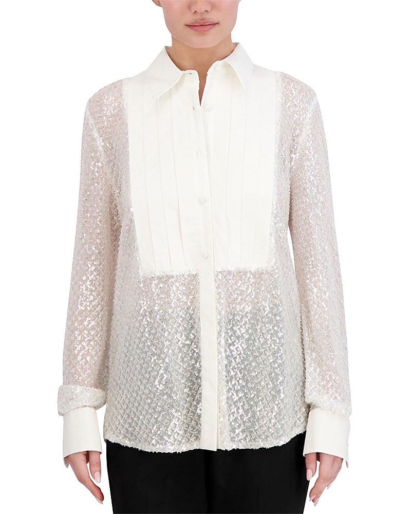 BCBGMAXAZRIA EMBELLISHED TUXEDO SHIRT