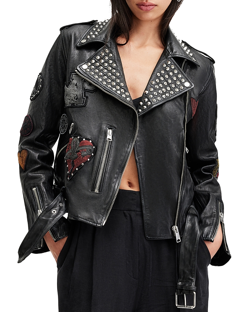 Shop Allsaints Leather College Biker Jacket In Black