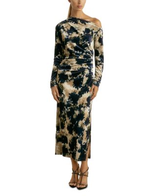 REISS - Briana Velvet Printed Midi Dress