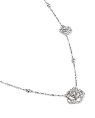 Diamond Flower Station Necklace in 14K White Gold, 0.75 tcw
