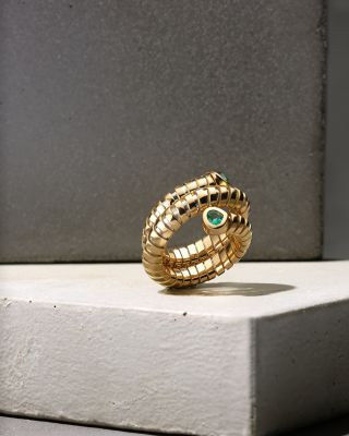 18K Yellow Gold Trisola Emerald Coil Ring