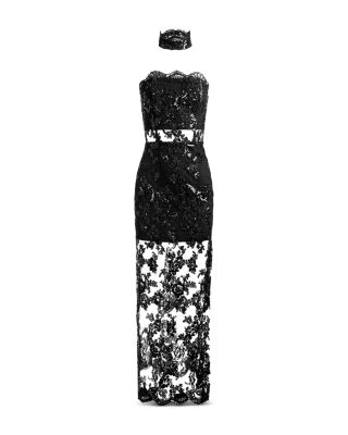 Alice and Olivia Georgie Embellished Strapless High Slit Alice and Olivia Georgie Embellished Strapless High Slit