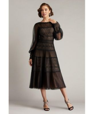 Anaka Pleated Tulle Embroidered Midi Dress