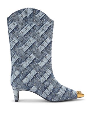 KURT GEIGER LONDON - Women's Regent Snip Toe Crystal Detail High Heel Demin Boots