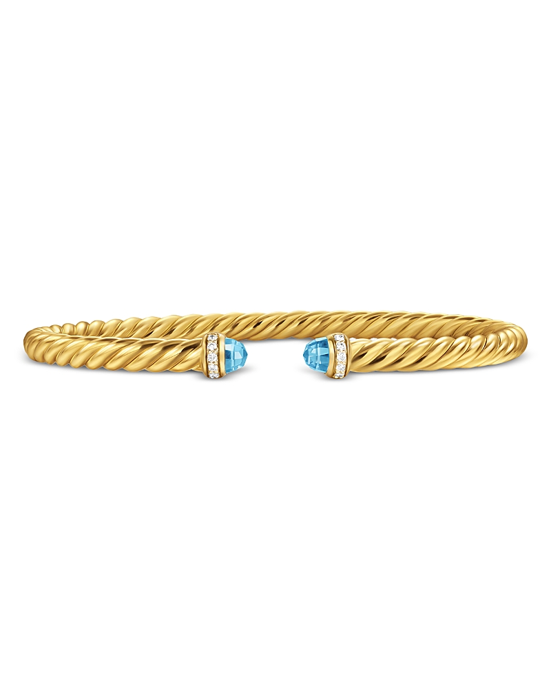 David Yurman Cablespira Flex Bracelet in 18K Yellow Gold with Blue Topaz and Diamonds, 4mm