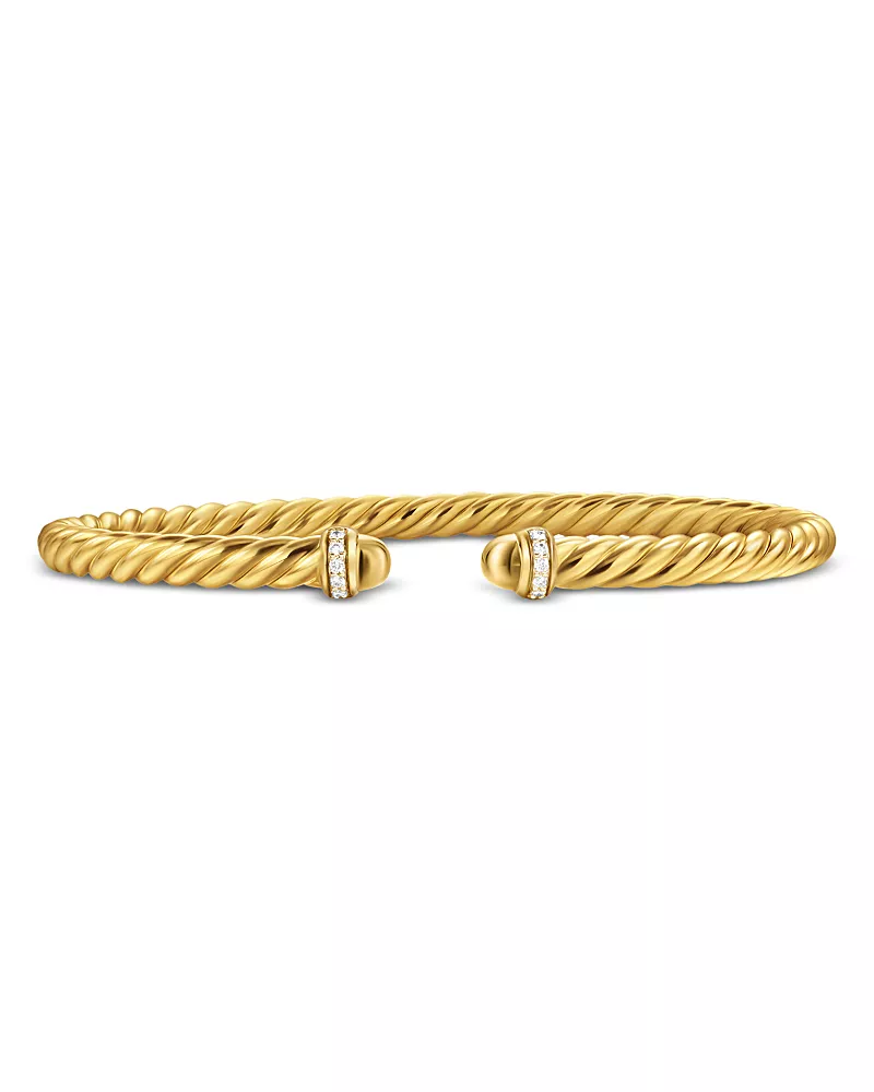 David Yurman Cablespira Flex Bracelet in 18K Yellow Gold with Gold Domes and Diamonds, 4mm