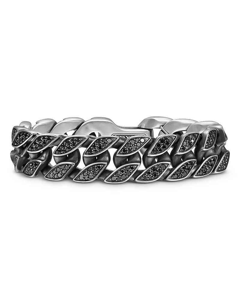 David Yurman Men's Curb Chain Bracelet in Sterling Silver with Black Diamonds, 18mm