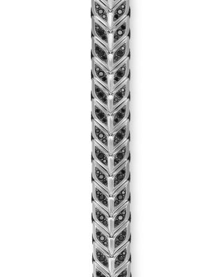 Men's Chevron Woven Bracelet in Sterling Silver with Black Diamonds, 12mm