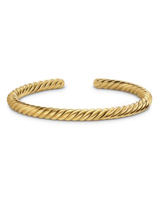 Men's Cable Cuff Bracelet in 18K Yellow Gold, 6mm