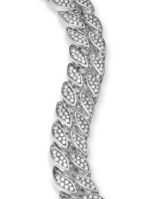Men's Curb Chain Bracelet in Sterling Silver with Diamonds, 18mm