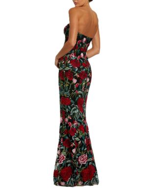 Sheer Bustier Top Floral Applique Gown