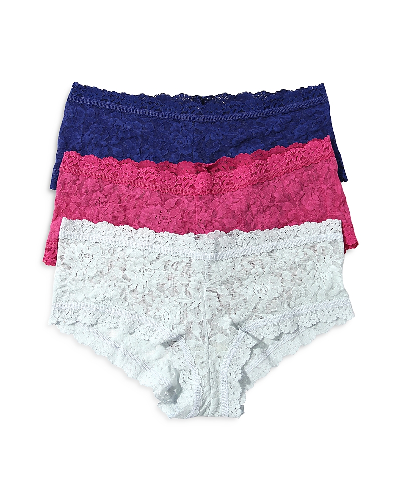 Hanky Panky 3-pack Signature Lace Boyshorts In Blue/wild Rose/grey